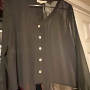 Long sleeve black button up sheer top